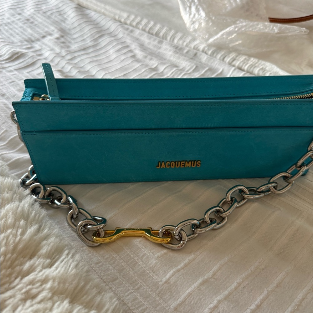 Jacquemus Bright Turquoise Leather Shoulder Bag with Chain - Picture 6 of 6